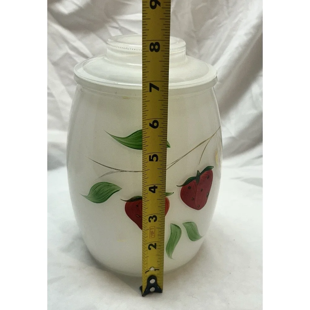 VTG 50s 60s Bartlett Collins Strawberries White Glass Cookie Jar Canister 8